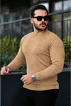 Erkek Bisiklet Yaka Uzun Kollu Camel Triko Kazak