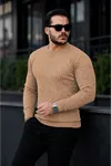 Erkek Bisiklet Yaka Uzun Kollu Camel Triko Kazak