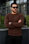 Erkek Bisiklet Yaka Uzun Kollu Kahve Triko Kazak