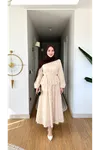 Kadın Bağlamalı Fisto Dantelli Krem Tesettür Gömlek Elbise