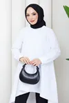 Kadın Düğmeli Yazlık Beyaz Tesettür Gömlek Elbise
