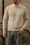 Erkek Bisiklet Yaka Slim Fit Krem Kazak