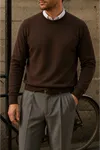 Erkek Bisiklet Yaka Slim Fit Kahve Kazak
