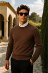 Erkek Premium Comfort Basic Kahve Uzun Kazak