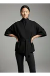 Kadın Trend Beli Bağlamalı Siyah Kimono Hırka
