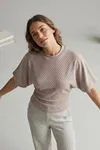 Kadın Bisiklet Yaka Fitilli Bej Yarasa Kol Bluz