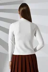 Kadın Boğazlı Dar Premium Ekru Uzun Kollu Bluz