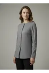 Kadın Trend Bisiklet Yaka Düğmeli Füme Ceket