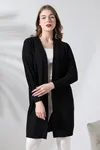 Kadın Günlük Bağlamalı Fitilli Uzun Şık Siyah Hırka