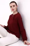 Kadın Günlük Dökümlü Yaka Detaylı Bordo Şık bluz