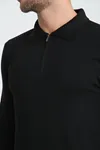 Erkek Triko Yarım Fermuarlı Siyah Polo Yaka T-shirt