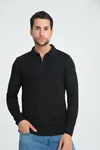 Erkek Triko Yarım Fermuarlı Siyah Polo Yaka T-shirt