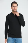 Erkek Triko Yarım Fermuarlı Siyah Polo Yaka T-shirt
