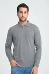 Erkek Triko Yarım Fermuarlı Gri Polo Yaka T-shirt