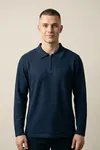 Erkek Triko Slim Fit Lacivert Polo Yaka Tişört