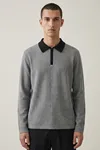 Erkek Triko Slim Zip Füme Polo Yaka Tişört