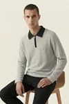Erkek Triko Slim Fit Ekru Polo Yaka Tişört