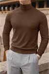 Erkek Trend Kışlık Boğazlı Kahve Triko Kazak
