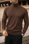 Erkek Trend Kışlık Boğazlı Kahve Triko Kazak
