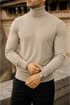 Erkek Trend Kışlık Boğazlı Krem Triko Kazak