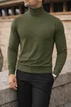 Erkek Trend Kışlık Boğazlı Haki Triko Kazak