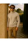 Erkek Kışlık Slim Fit Krem Kazak