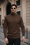 Erkek Kışlık Basic Slim Fit Uzun Kahve Kazak