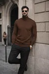 Erkek Kışlık Basic Slim Fit Uzun Kahve Kazak
