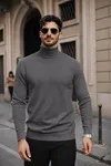 Erkek Kışlık Basic Slim Fit Uzun Antrasit Kazak