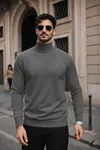 Erkek Kışlık Basic Slim Fit Uzun Antrasit Kazak