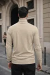 Erkek Kışlık Basic Slim Fit Uzun Krem Kazak