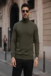 Erkek Kışlık Basic Slim Fit Uzun Haki Kazak