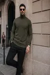 Erkek Kışlık Basic Slim Fit Uzun Haki Kazak