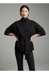 Kadın Trend Beli Bağlamalı Siyah Kimono Hırka