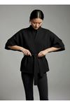 Kadın Trend Beli Bağlamalı Siyah Kimono Hırka