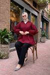 Kadın Trend Balon Kol Bordo Büzgülü Tesettür Gömlek
