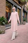 Kadın Gömlek Yaka Günlük Uzun Pudra Gömlek Elbise