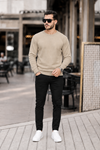 Erkek Premium Bisiklet Yaka Krem Basic Triko Kazak