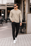 Erkek Premium Bisiklet Yaka Krem Basic Triko Kazak