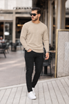 Erkek Premium Bisiklet Yaka Krem Basic Triko Kazak