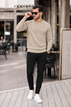 Erkek Premium Bisiklet Yaka Krem Basic Triko Kazak