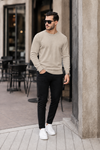 Erkek Premium Bisiklet Yaka Krem Basic Triko Kazak