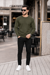 Erkek Premium Bisiklet Yaka Haki Basic Triko Kazak
