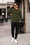 Erkek Premium Bisiklet Yaka Haki Basic Triko Kazak
