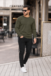 Erkek Premium Bisiklet Yaka Haki Basic Triko Kazak