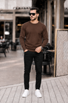 Erkek Premium Bisiklet Yaka Kahve Basic Triko Kazak