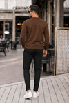 Erkek Premium Bisiklet Yaka Kahve Basic Triko Kazak