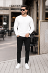Erkek Premium Bisiklet Yaka Beyaz Basic Triko Kazak