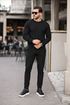Erkek Premium Bisiklet Yaka Siyah Basic Triko Kazak