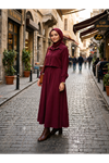 Kadın Şık Gömlek Yakalı Uzun Etekli Bordo Tesettür İkili Takım